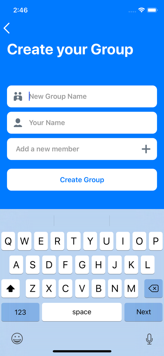 Create Group Screen for iOS