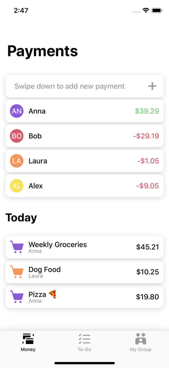 Payments Screen for iOS