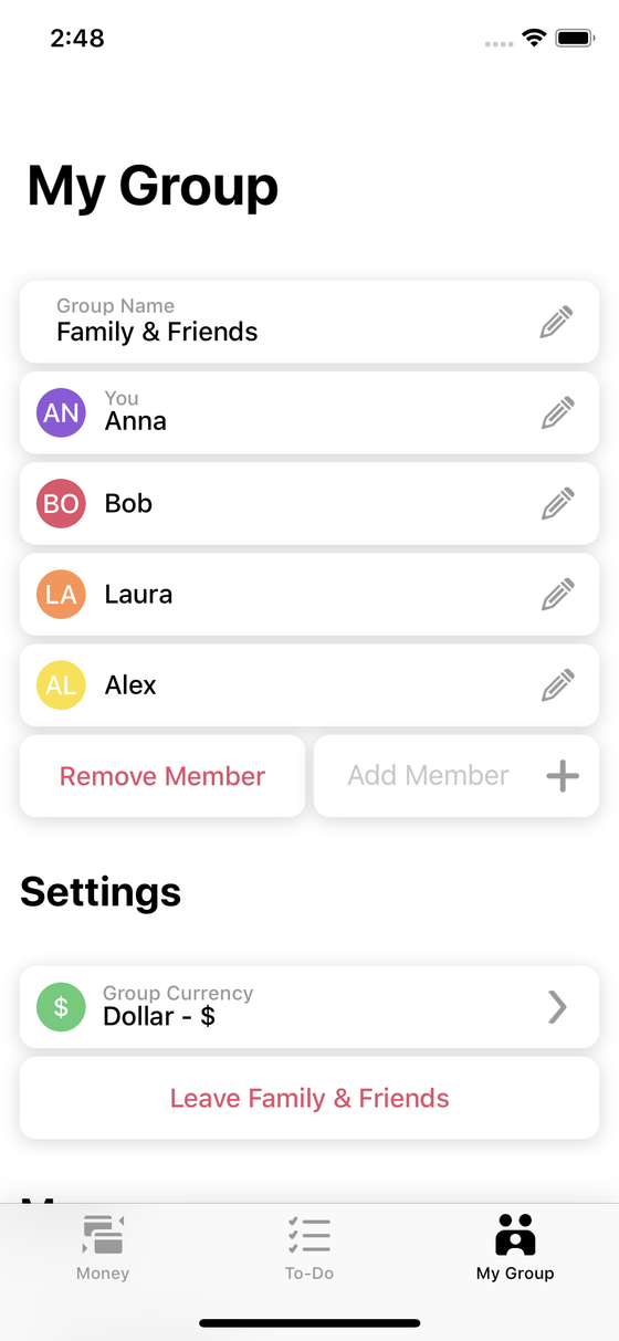 Group Screen for iOS